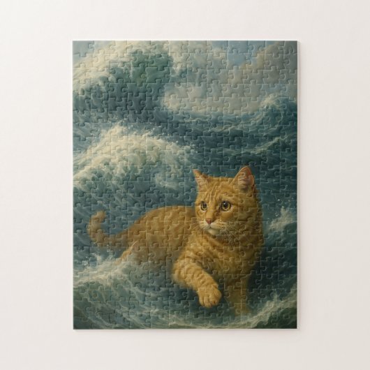 Puzzle Chat roux courageux chevauchant les vagues de l (Vertical)