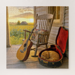 Puzzle Chat roux dormant dans un étui de guitare