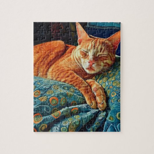 Puzzle Chat roux endormi adorable  (Vertical)