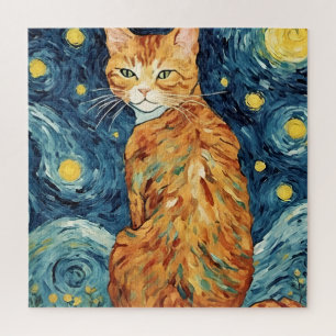 Puzzle Chat roux tabby dans une nuit étoilée