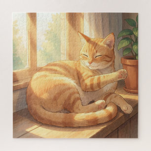 Puzzle Chat roux tabby se prélassant au soleil