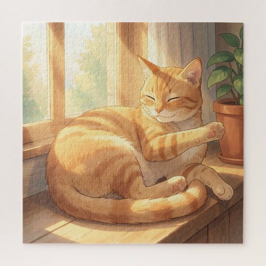 Puzzle Chat roux tabby se prélassant au soleil (Vertical)