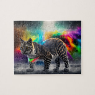 Puzzle Chat sauvage coloré avec couleurs arc-en-ciel, Cha