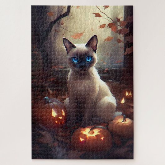 Puzzle Chat Siamais Halloween Avec Peur Citrouille (Vertical)