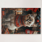 Puzzle Chat Siamese Avec Foyer Cadeaux De Noël (Horizontal)