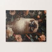 Puzzle Chat Siamois Entouré De Fleurs Roses Bruyantes (Horizontal)