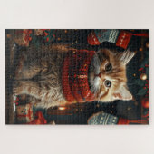 Puzzle Chat Sibérien avec cheminée de cadeaux de Noël (Horizontal)