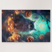 Puzzle Chat Sibérien D'Halloween Avec Peur Citrouille (Horizontal)