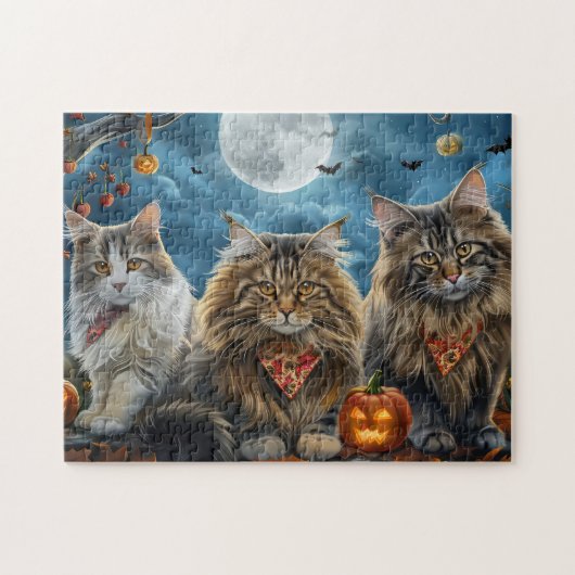 Puzzle Chat sibérien Halloween effrayant (Horizontal)