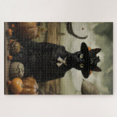 Puzzle Chat sorcière avec citrouilles (Horizontal)