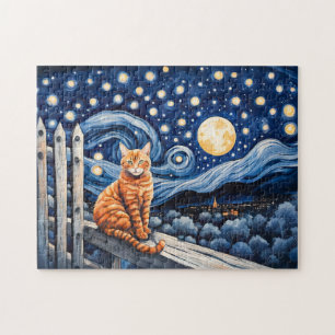 Puzzle Chat sous aquarelle de nuit étoilée