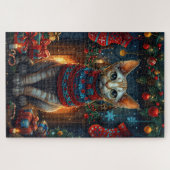 Puzzle Chat Sphynx avec des cadeaux de Noël Cheminée (Horizontal)