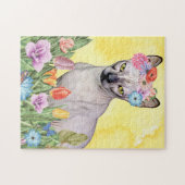 Puzzle Chat Sphynx avec ressort Fleurs (Horizontal)