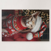 Puzzle Chat Sphynx Festif en Pull de Noël Christmas (Horizontal)