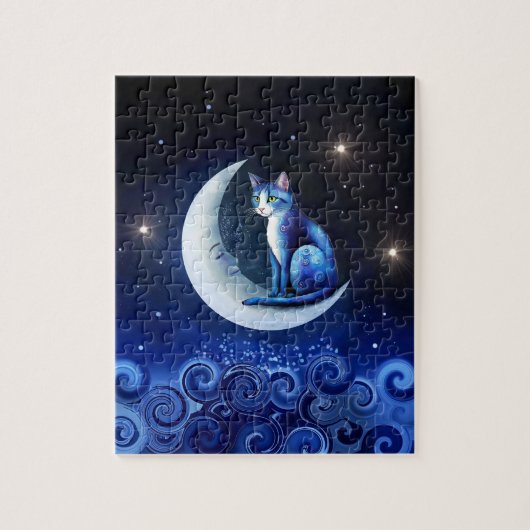 Puzzle Chat sur Crescent Moon bleu Chat 773 (Vertical)