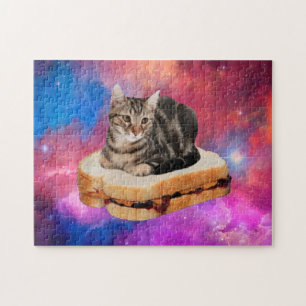 Puzzle Chat sur un pain volant dans l'espace