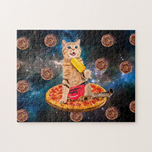 Puzzle Chat sur une pizza mangeant de la glace lolly (Horizontal)