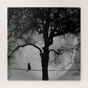 Puzzle Chat sur une Pleine lune de fil