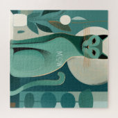 Puzzle Chat vert mi-siècle rétro (Horizontal)