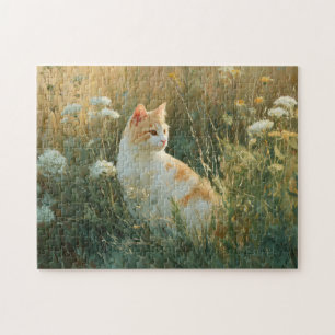 Puzzle Chat Whimsical dans un champ Fleur sauvage