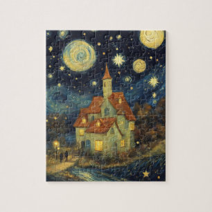 Puzzle Château de la Nuit Étoilée de style Van Gogh