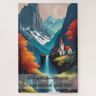 Puzzle Château de montagne personnalisé aux cascades