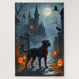 Puzzle Château gothique de Cane Corso Art d'Halloween