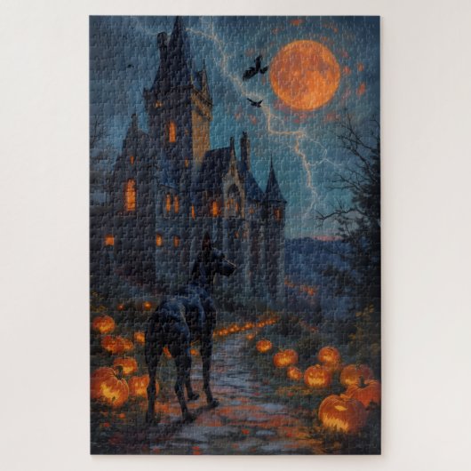 Puzzle Château gothique de Doberman Artwork d'Halloween (Vertical)