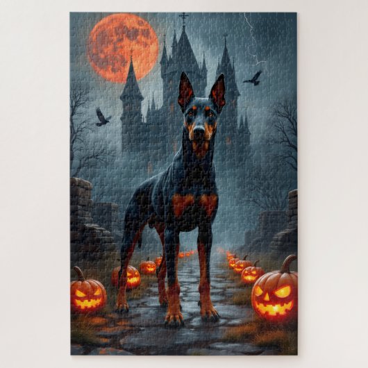 Puzzle Château gothique de Doberman Artwork d'Halloween (Vertical)