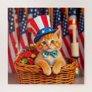 Puzzle Chaton adorable portant un chapeau patriotique