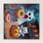 Puzzle Chaton blanc et fantôme mangent des beignets d'Hal (Horizontal)