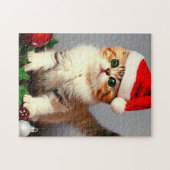 Puzzle Chaton de Noël Vintage à Santa Hat (Horizontal)