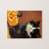Puzzle Chaton d'Halloween noir et blanc vintage (Horizontal)