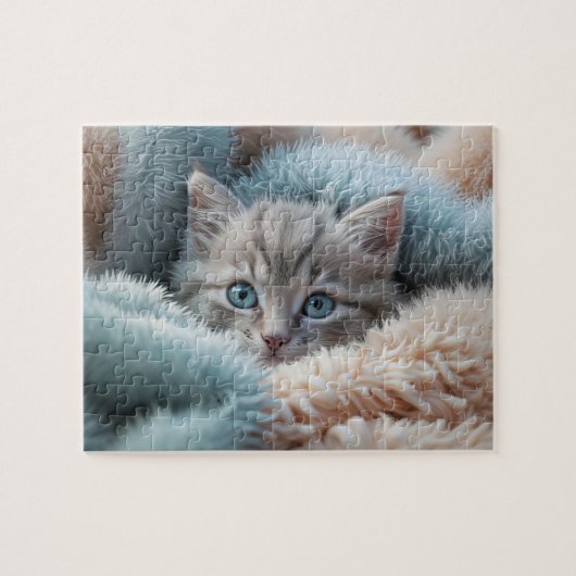 Puzzle Chaton duveteux dans une couverture douce (Horizontal)