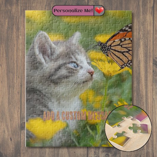 Puzzle Chaton Gris Blanc Papillon Monarque
