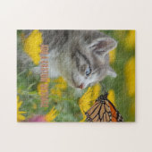 Puzzle Chaton Gris Blanc Papillon Monarque (Horizontal)