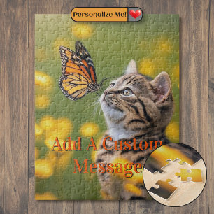 Puzzle Chaton Gris Papillon Orange