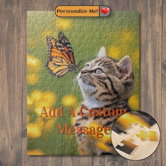 Puzzle Chaton Gris Papillon Orange