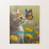 Puzzle Chaton orange blanc Papillon coloré (Vertical)