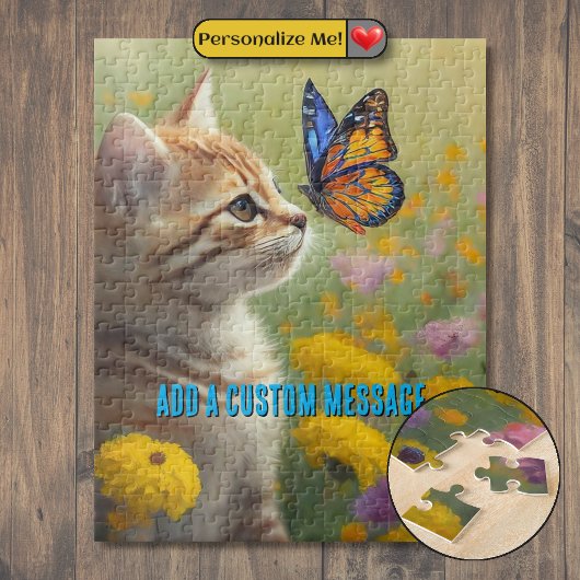Puzzle Chaton orange blanc Papillon coloré