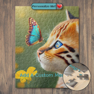 Puzzle Chaton orange papillon bleu