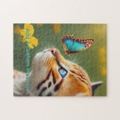 Puzzle Chaton orange papillon bleu (Horizontal)