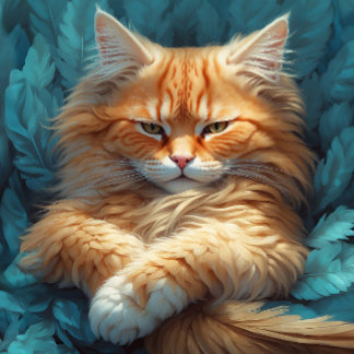 Puzzle Chaton Tabby Orange en Lit de Plumes Bleues