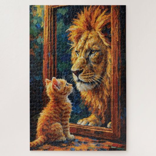 Puzzle Chaton voyant le reflet de lion Motivation Impasto (Vertical)