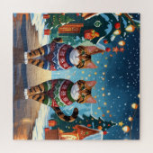 Puzzle Chats Bengal Noël Neige Fêtes (Horizontal)