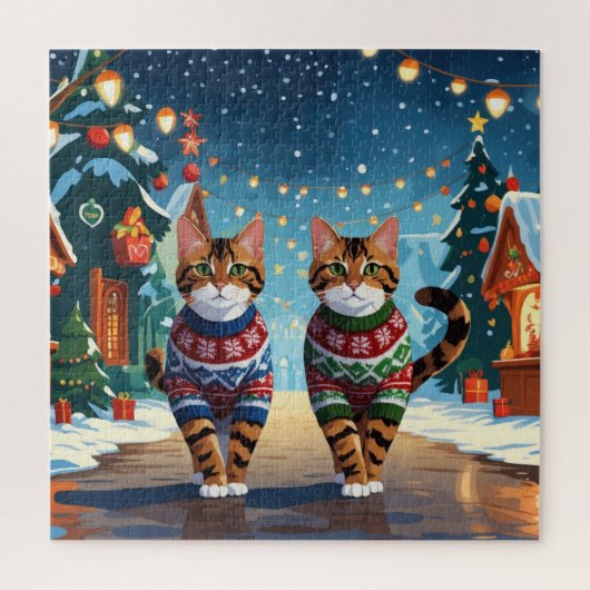 Puzzle Chats Bengal Noël Neige Fêtes (Vertical)
