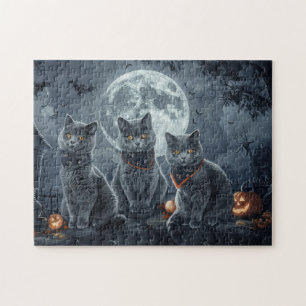 Puzzle Chats Bleus Russes Halloween Effrayant
