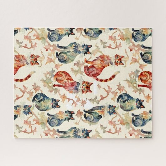 Puzzle Chats dans un Motif d'aquarelle chinois (Horizontal)