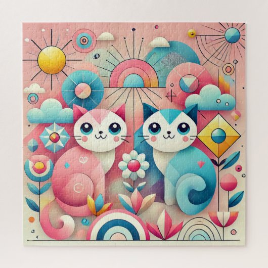 Puzzle Chats de dessin animé mignons dans un décor nature (Vertical)