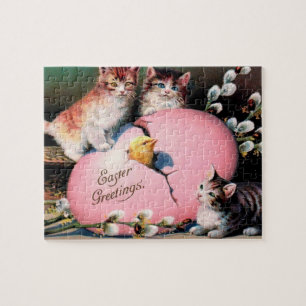 Puzzle Chats de Pâques vintages Chick et OEuf de Pâques